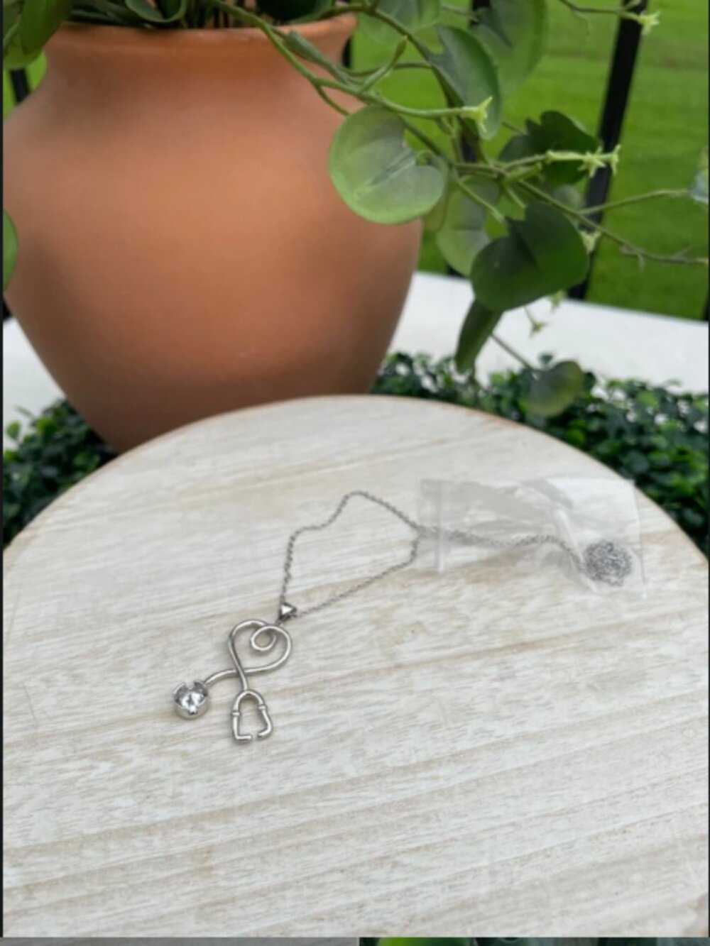 NWT Sterling Silver Stethoscope Heart Necklace Swarovski Crystal Nurse Gift